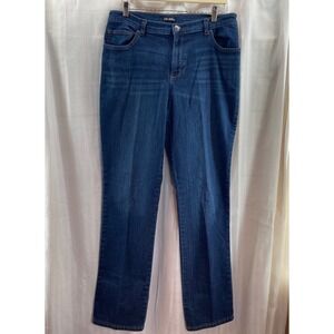 Lee Relaxed Fit Straight Leg Mid Rise Blue Denim Jeans Women's 14 Comfort Casual